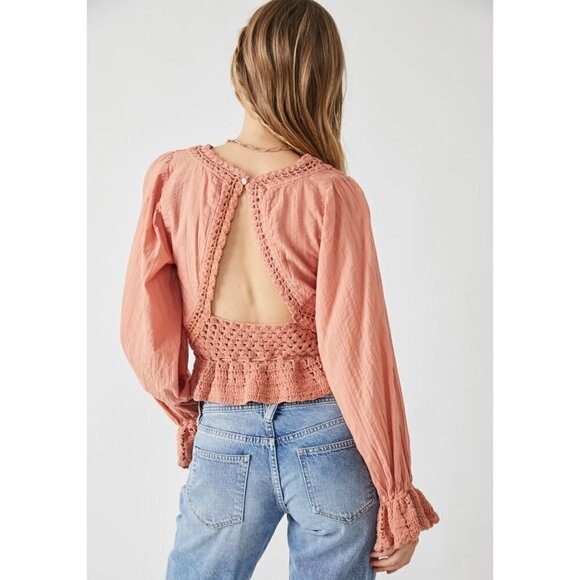 FREE PEOPLE Megan Crochet Top / Coral Sand S - Picture 3 of 12